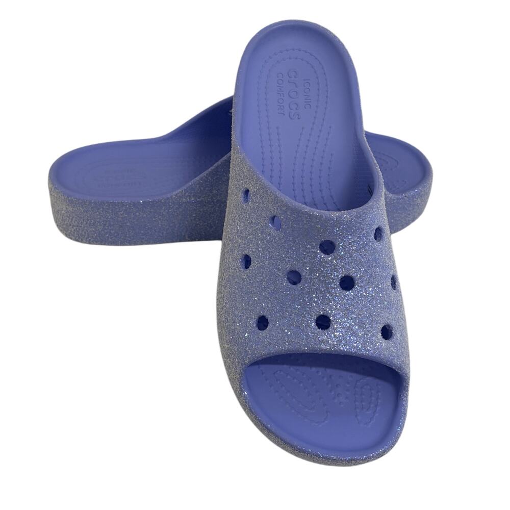 Crocs Women’s Glitter Slide Sandals Blue Comfort Slip On Casual Size 8